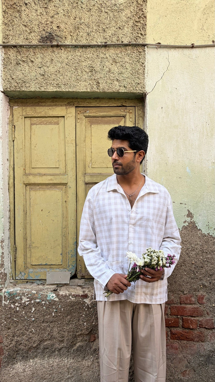 Sunday Shirt in cotton-blend check — Beige Hours