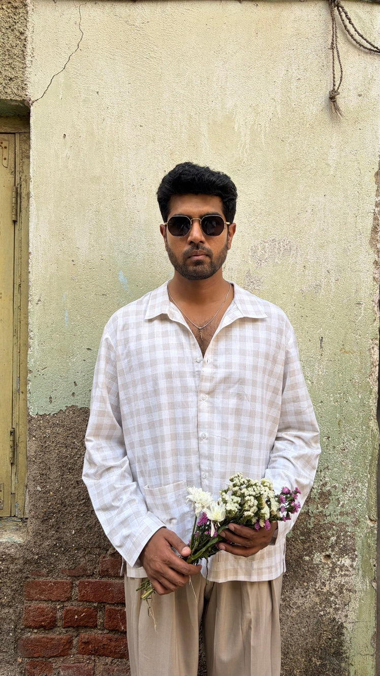 Sunday Shirt in cotton-blend check — Beige Hours