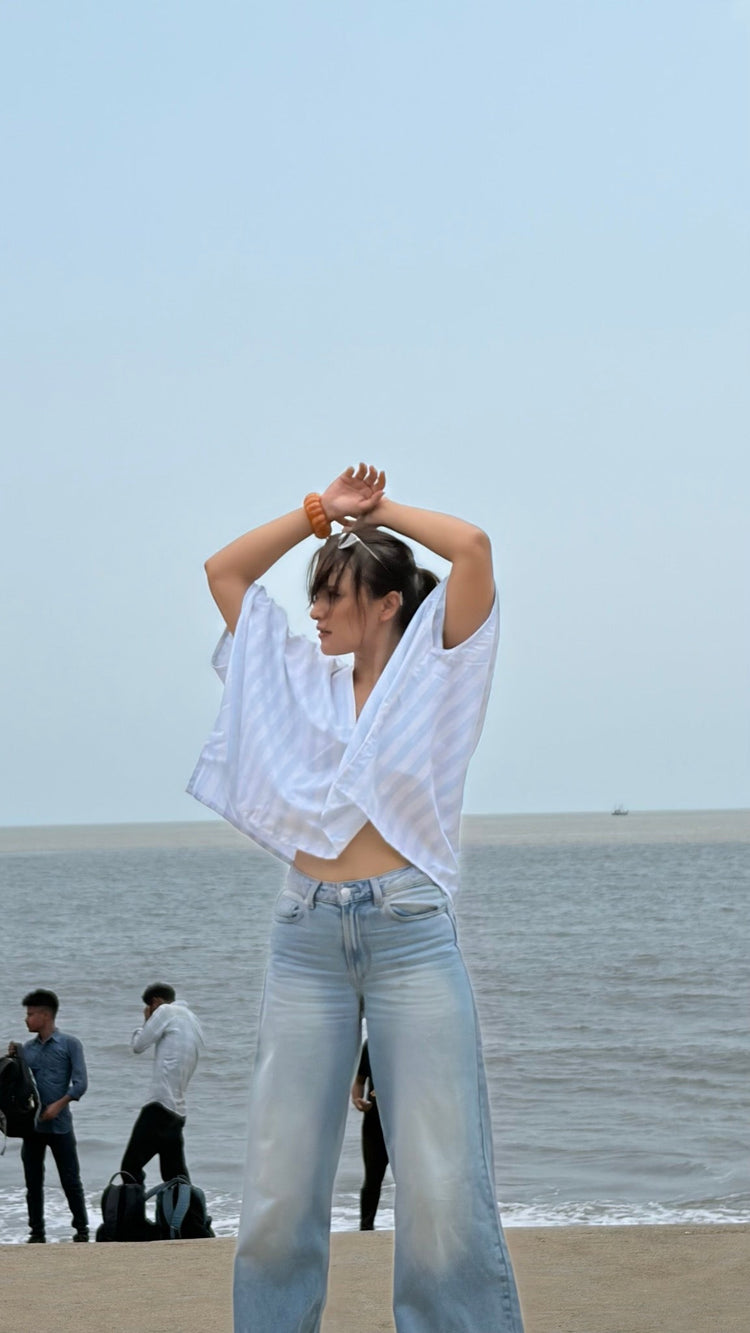 Seabreeze Top in blue-and-white stripe — Beige Hours