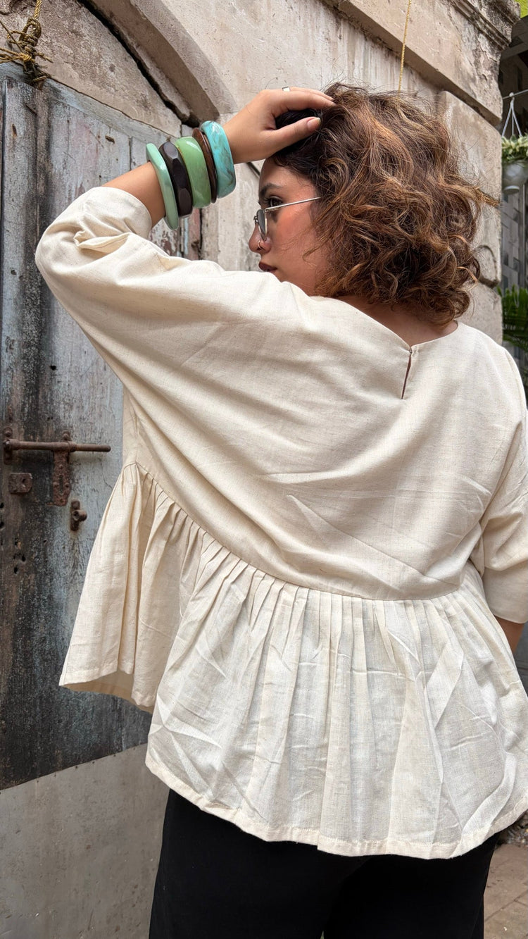 Swan Top with gathered waist detail — Beige Hours