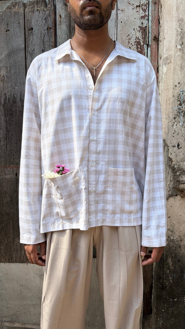 Sunday Shirt in cotton-blend check — Beige Hours