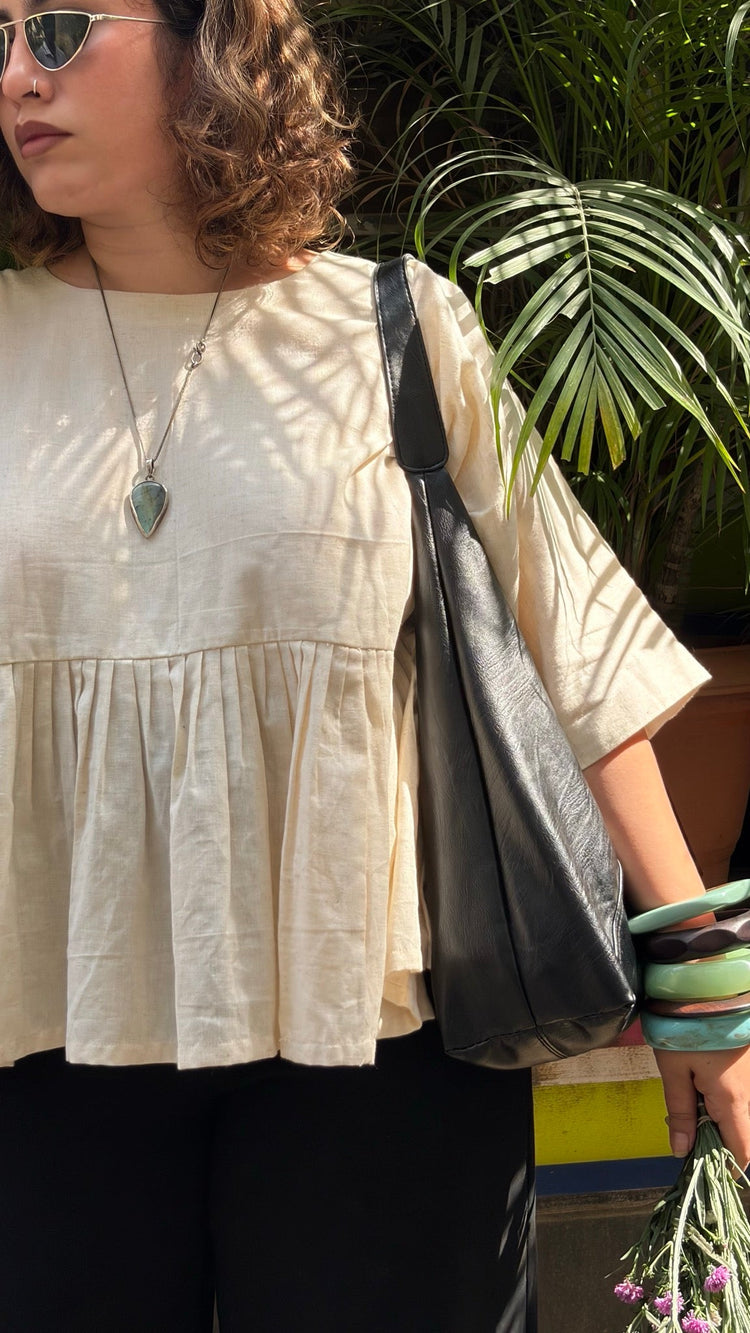 Swan Top with gathered waist detail — Beige Hours
